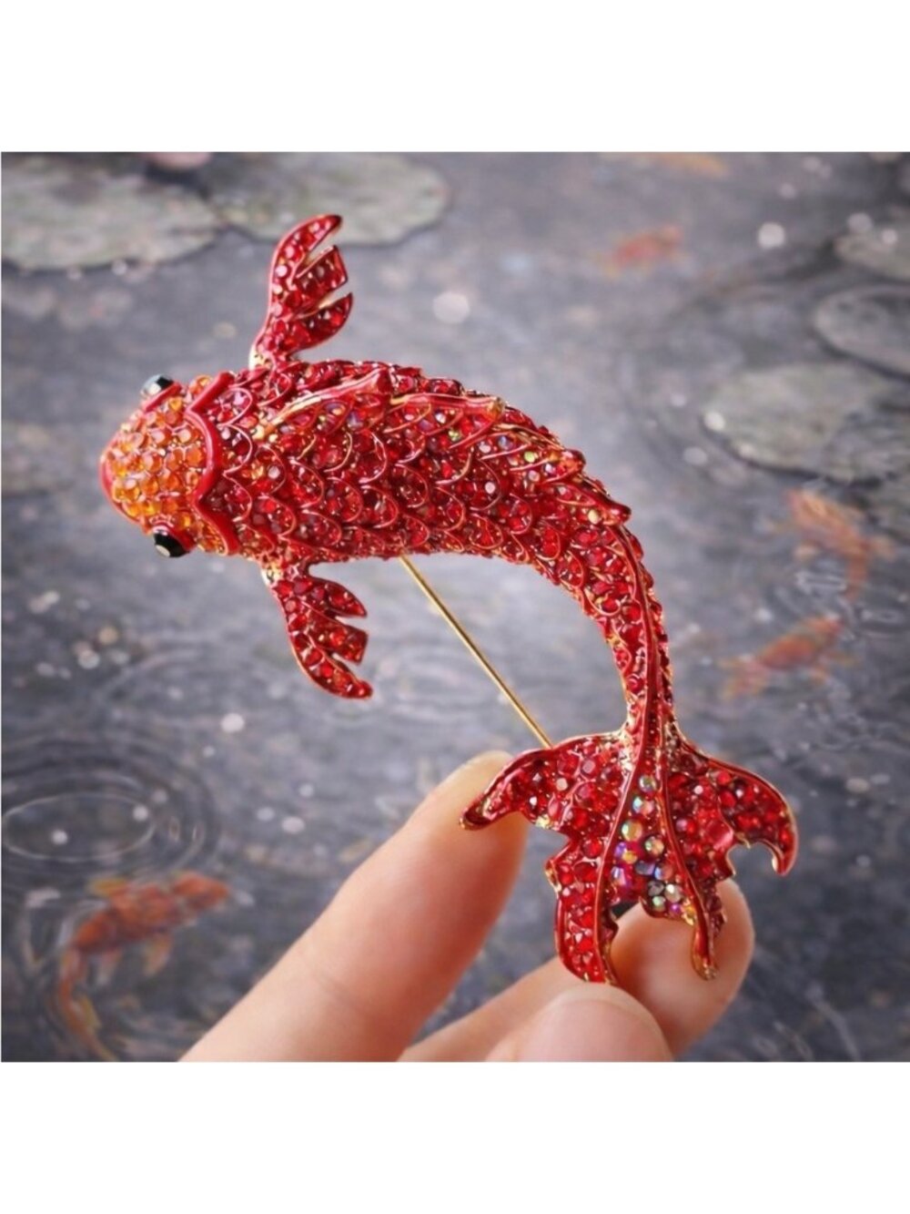 Sirena Red Crystal Carp Fish Brooch